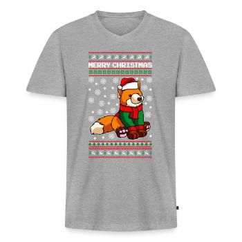 Fuchs Ugly Christmas - Männer Premium Bio T-Shirt mit V-Ausschnitt - Grau meliert - Vorne
