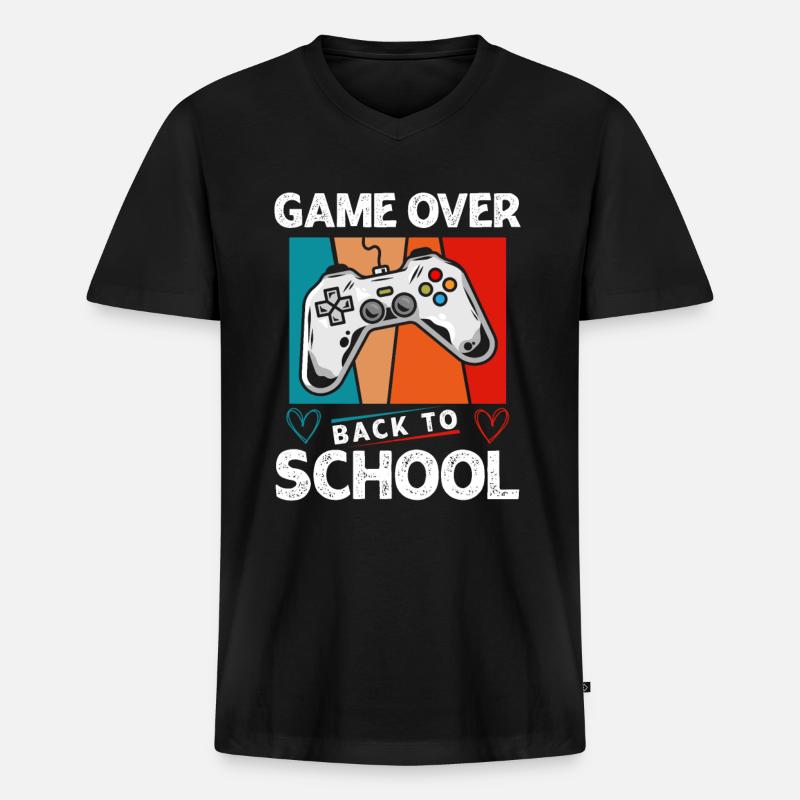 Game Over Schule - Männer Premium Bio T-Shirt mit V-Ausschnitt - Schwarz