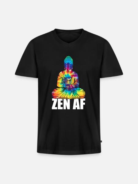 Zen AF Buddha Namaste Yoga Meditatie Workout - Mannen Premium Bio T-shirt met V-hals - zwart