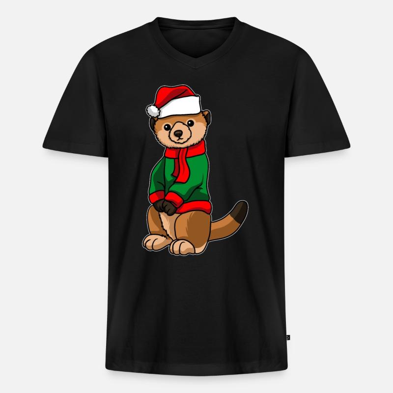 Suricates avec pull de Noël - T-shirt encolure en V Premium bio Homme - noir