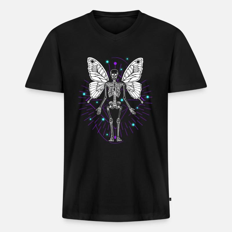 Skeleton Butterfly Dripping Skull Goth - Männer Premium Bio T-Shirt mit V-Ausschnitt - Schwarz
