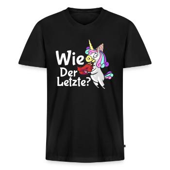 Drachen Wie Das Letzte Einhorn frisst Drache - Männer Premium Bio T-Shirt mit V-Ausschnitt - Schwarz - Vorne - Nico (187cm)