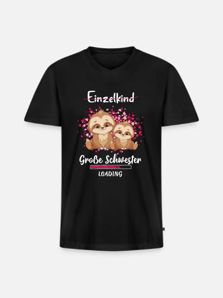 Große Schwester Loading Faultier - Männer Premium Bio T-Shirt mit V-Ausschnitt - Schwarz