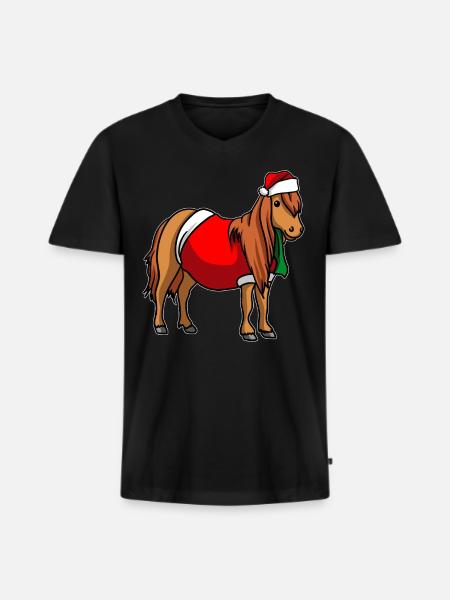 Pony with Christmas Sweater - Men's Premium Organic T-shirt with V-neck - black