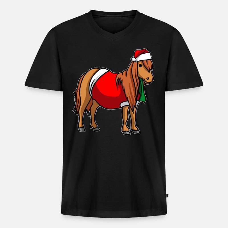 Poney avec pull de Noël - T-shirt encolure en V Premium bio Homme - noir