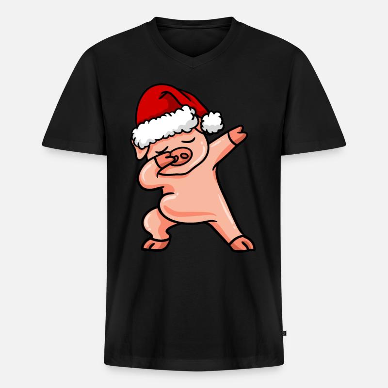 Dabbing Santa Schwein - Männer Premium Bio T-Shirt mit V-Ausschnitt - Schwarz