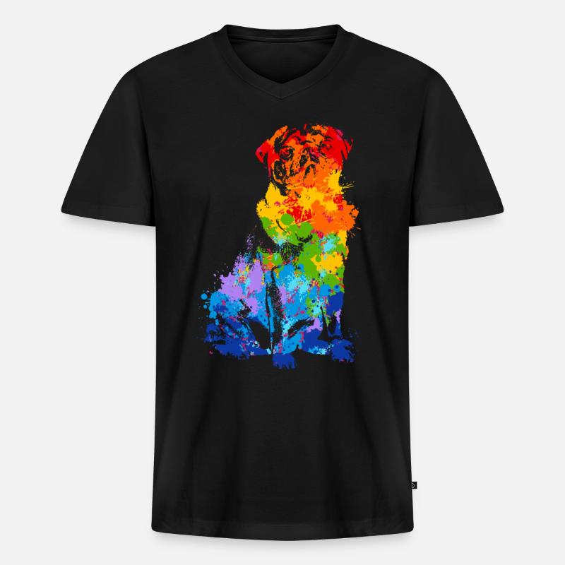 Farbspritzer Mops Bunter Mops - Männer Premium Bio T-Shirt mit V-Ausschnitt - Schwarz