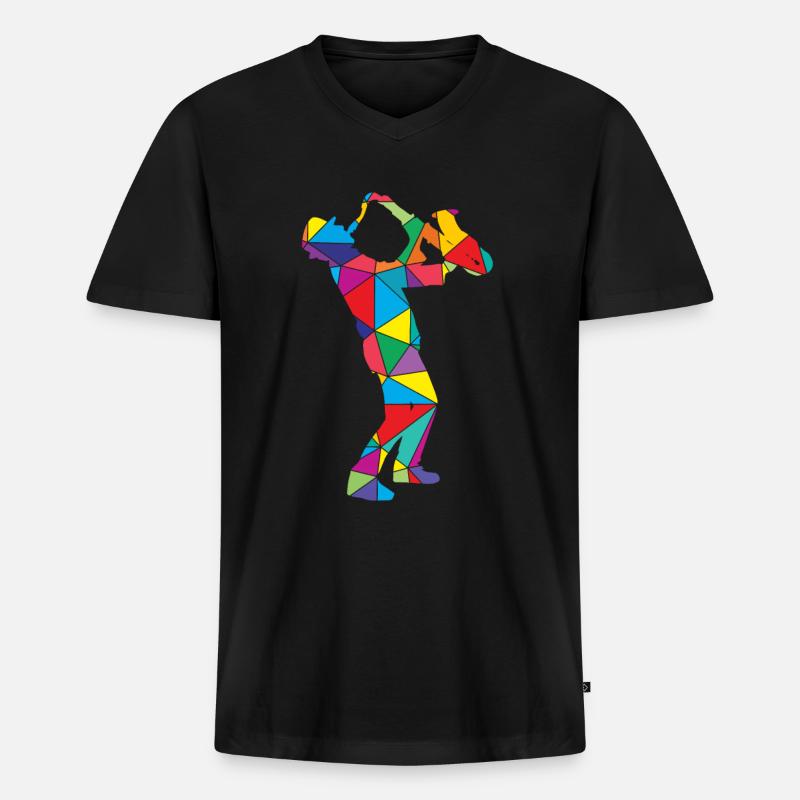 Low Poly Polygon Saxophon - Männer Premium Bio T-Shirt mit V-Ausschnitt - Schwarz