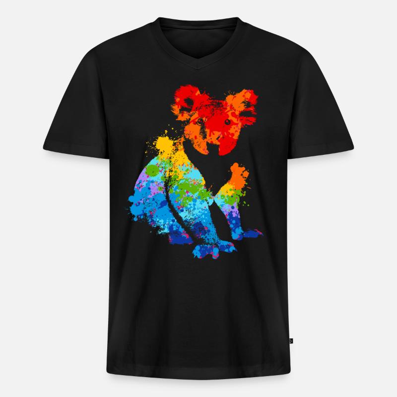 Farbspritzer Koala Bunter Koala - Männer Premium Bio T-Shirt mit V-Ausschnitt - Schwarz
