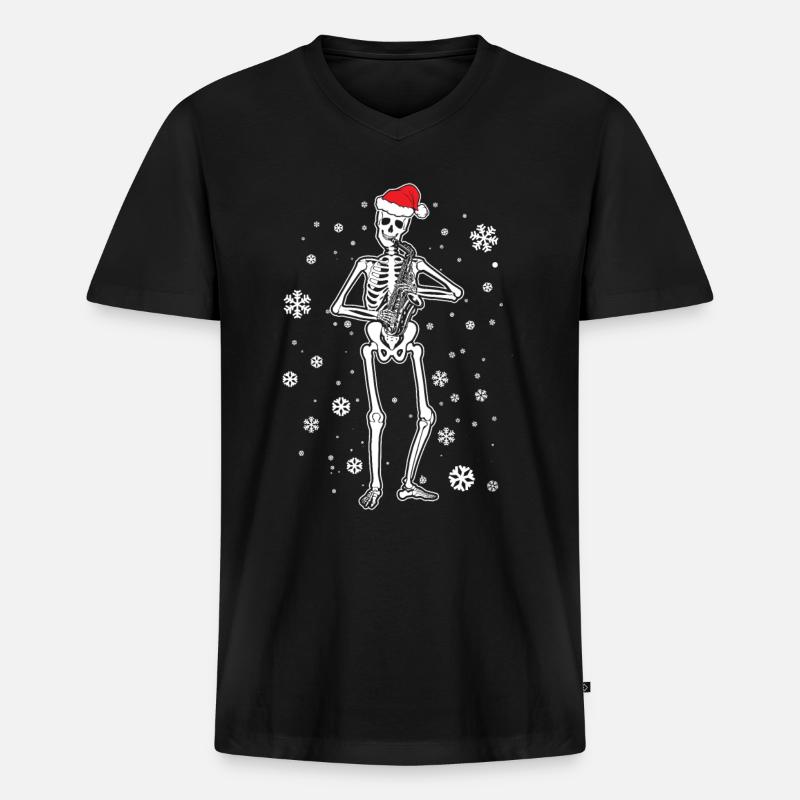 Skeleton Saxophone - Männer Premium Bio T-Shirt mit V-Ausschnitt - Schwarz