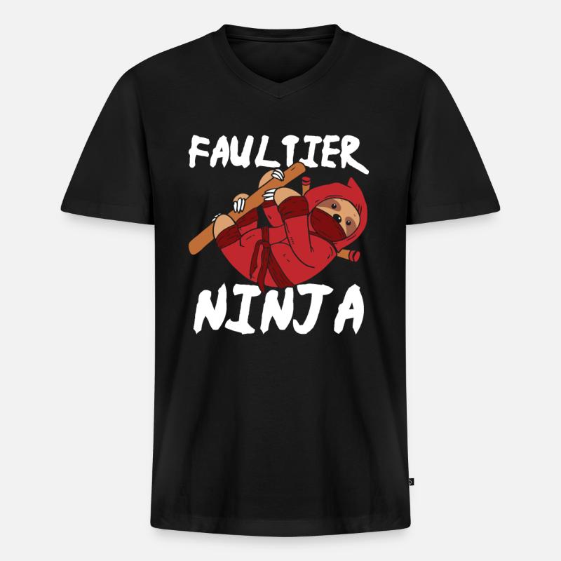 Faultier Ninja - Männer Premium Bio T-Shirt mit V-Ausschnitt - Schwarz