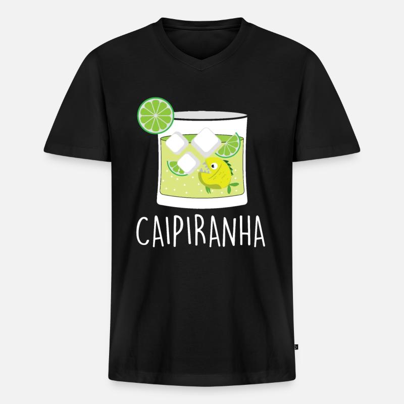 Caipirinha Cocktail Piranha Caipirinha - Männer Premium Bio T-Shirt mit V-Ausschnitt - Schwarz
