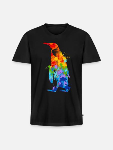 Pinguin Splash Art Arktis Eis - Männer Premium Bio T-Shirt mit V-Ausschnitt - Schwarz