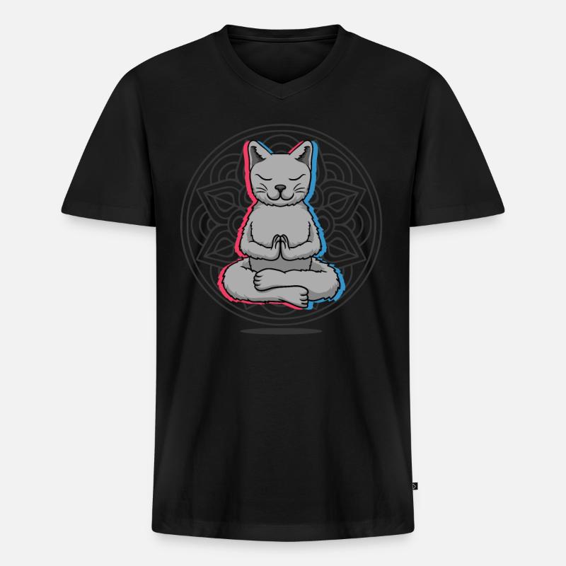 Yoga Katze - Männer Premium Bio T-Shirt mit V-Ausschnitt - Schwarz