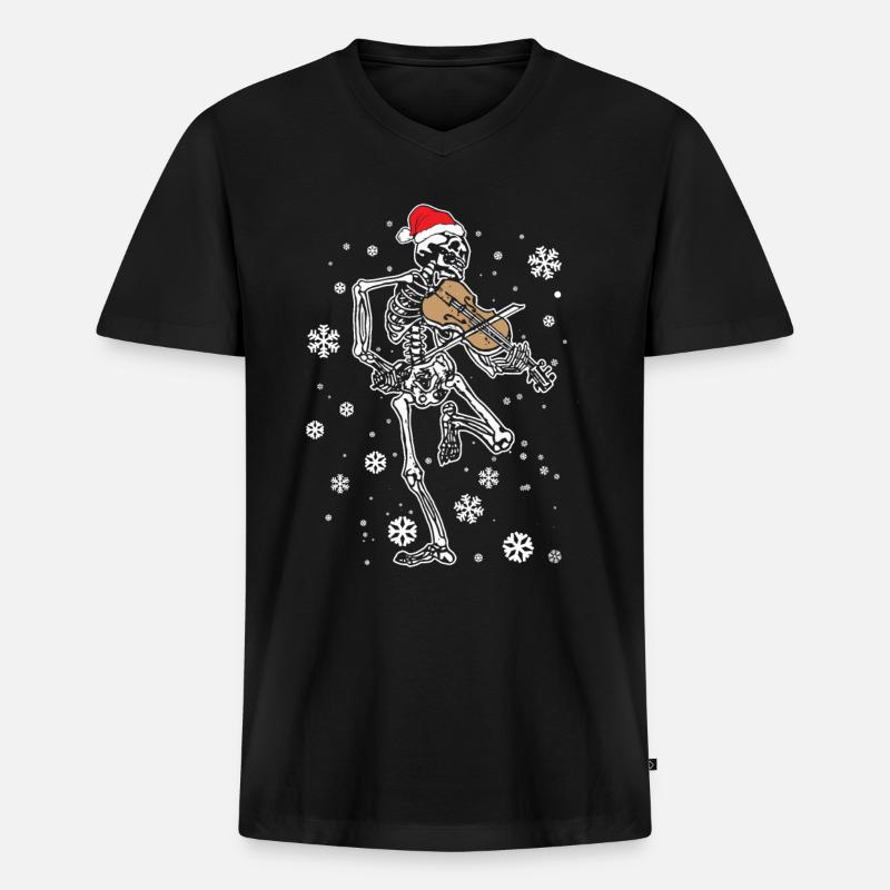 Skeleton Violin - Männer Premium Bio T-Shirt mit V-Ausschnitt - Schwarz