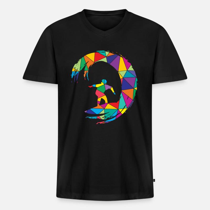Surfer Polygon Wellenreiter - Männer Premium Bio T-Shirt mit V-Ausschnitt - Schwarz