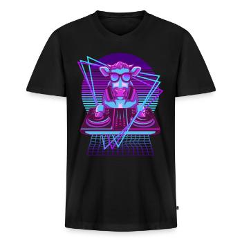 Vaporwave Cow DJ Booth Cow - Men's Premium Organic T-shirt with V-neck - black - Front - Nico (187cm)