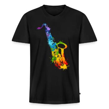 Splash Saxophone Musical Musician Saxophonist - Männer Premium Bio T-Shirt mit V-Ausschnitt - Schwarz - Vorne - Nico (187cm)