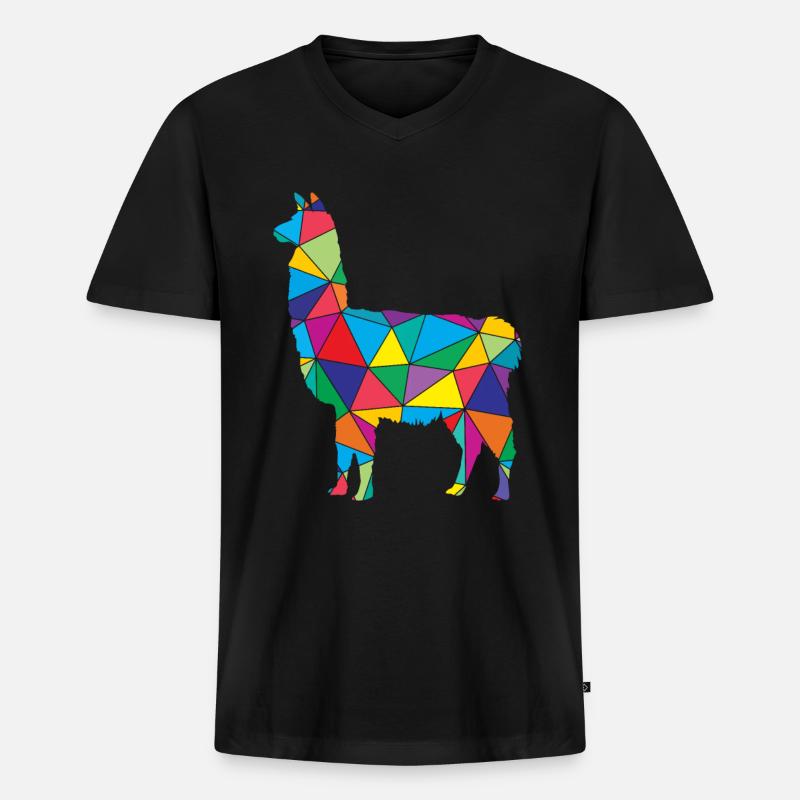 Lama Polygon Low Poly Tier - Männer Premium Bio T-Shirt mit V-Ausschnitt - Schwarz