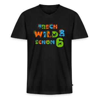 6 Jahre Geburtstag Dinosaurier Jungen Mädchen Dino - Männer Premium Bio T-Shirt mit V-Ausschnitt - Schwarz - Vorne - Nico (187cm)
