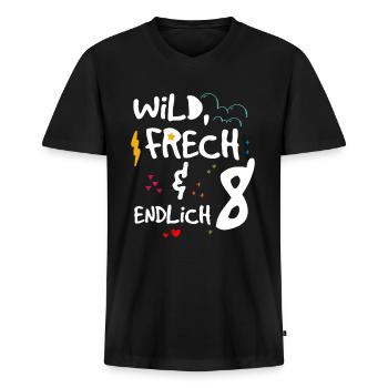 Wild Frech & endlich 8 - Männer Premium Bio T-Shirt mit V-Ausschnitt - Schwarz - Vorne - Nico (187cm)