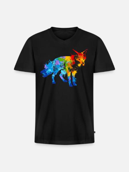 Farbspritzer Fuchs Bunter Fuchs - Männer Premium Bio T-Shirt mit V-Ausschnitt - Schwarz
