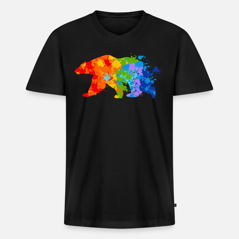 Polarbär Splash Art Eisbär - Männer Premium Bio T-Shirt mit V-Ausschnitt - Schwarz