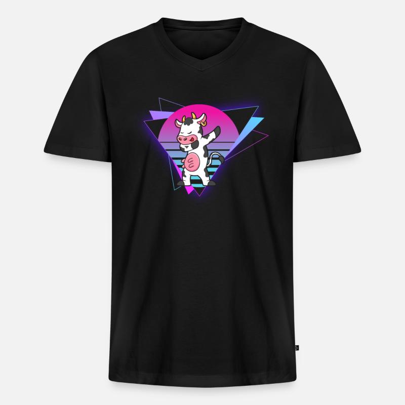 Vaporwave Cow - Männer Premium Bio T-Shirt mit V-Ausschnitt - Schwarz