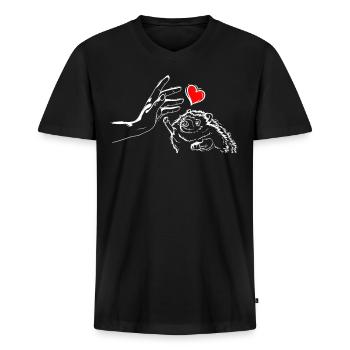 Igel Herz Händchen Halten mit Igel - Männer Premium Bio T-Shirt mit V-Ausschnitt - Schwarz - Vorne - Nico (187cm)