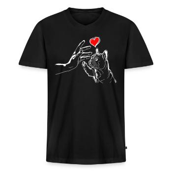 Frenchie Liebe Hund High Five - Männer Premium Bio T-Shirt mit V-Ausschnitt - Schwarz - Vorne - Nico (187cm)