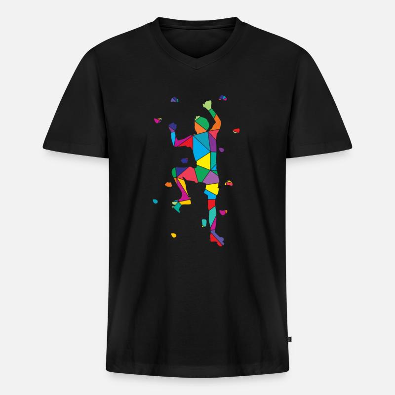 Low Poly Bergsteiger Polygon Wandklettern - Männer Premium Bio T-Shirt mit V-Ausschnitt - Schwarz