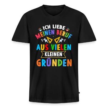 Erzieherin Erzieher Kindergarten Kindergärtnerin - Männer Premium Bio T-Shirt mit V-Ausschnitt - Schwarz - Vorne - Nico (187cm)