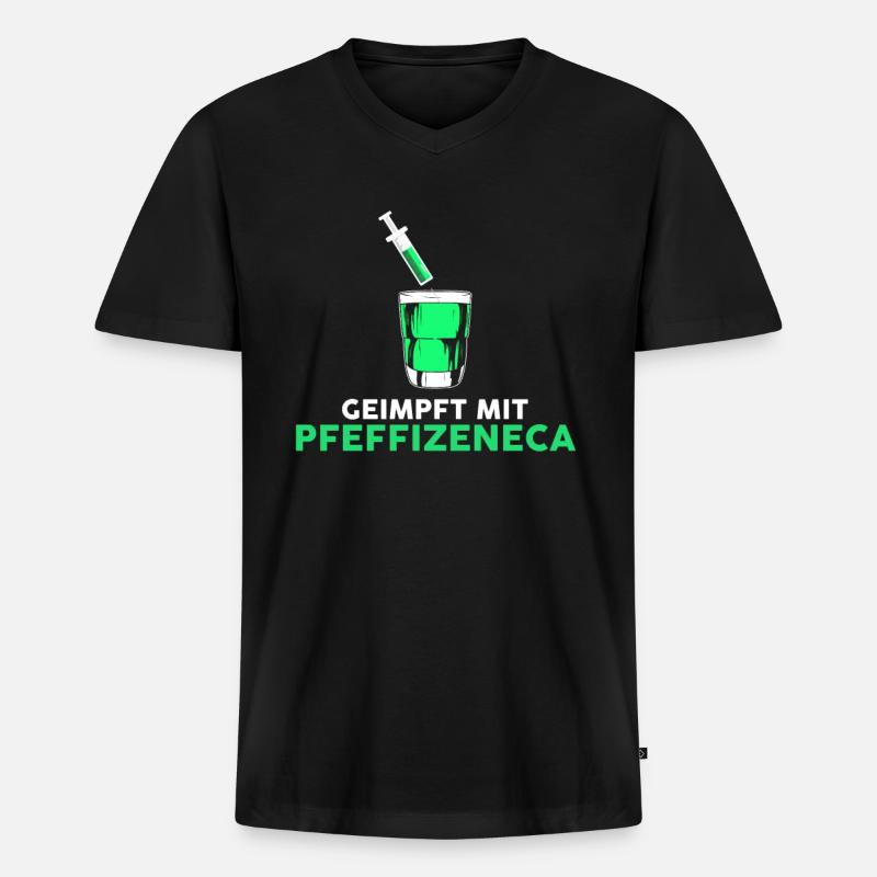 Geimpft mit Pfeffi Pfefferminzlikör - Männer Premium Bio T-Shirt mit V-Ausschnitt - Schwarz