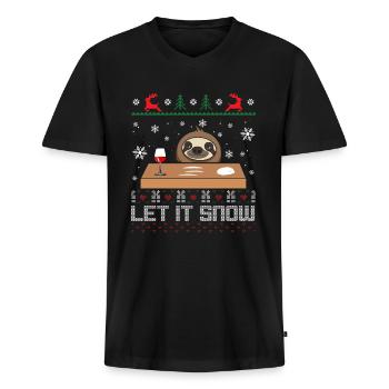 Let It Snow Sloth Ugly Sweater - Männer Premium Bio T-Shirt mit V-Ausschnitt - Schwarz - Vorne - Nico (187cm)