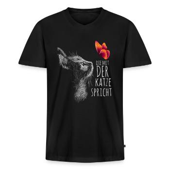Die mit der Katze spricht - Männer Premium Bio T-Shirt mit V-Ausschnitt - Schwarz - Vorne - Nico (187cm)