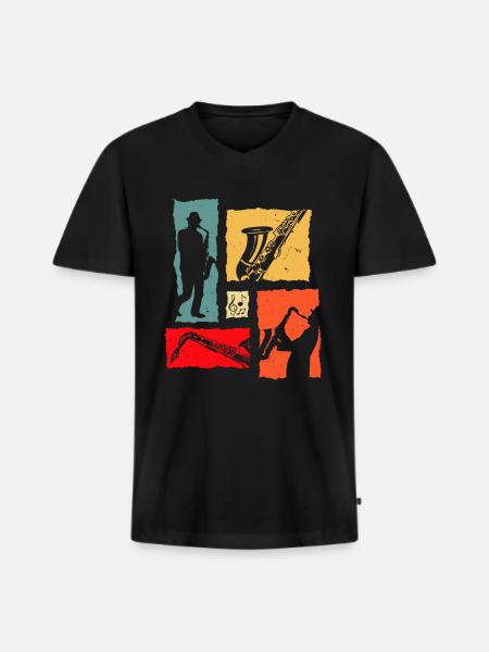 Trompete Retro - Männer Premium Bio T-Shirt mit V-Ausschnitt - Schwarz