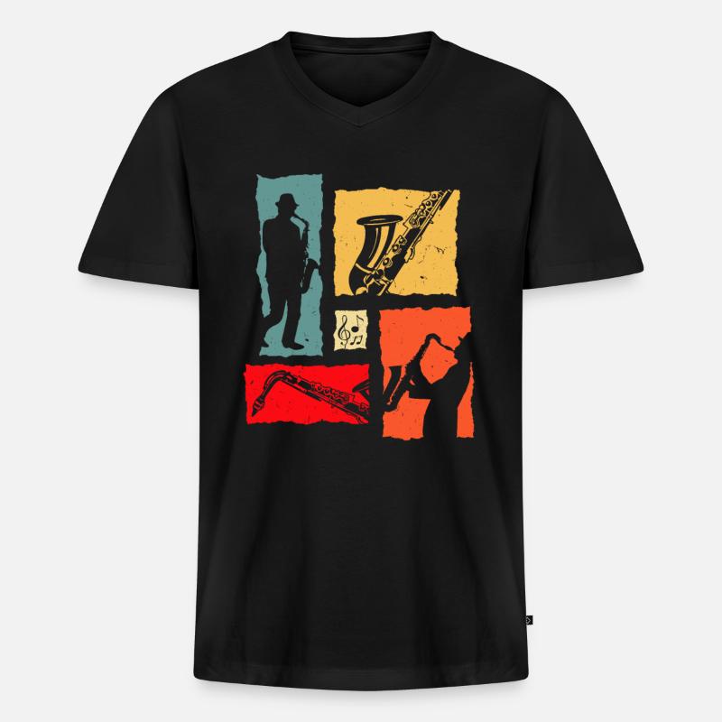 Trompete Retro - Männer Premium Bio T-Shirt mit V-Ausschnitt - Schwarz