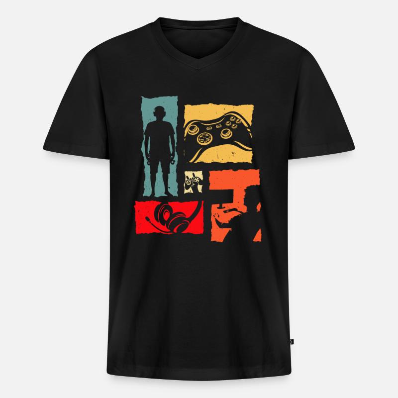 Dart Retro - Männer Premium Bio T-Shirt mit V-Ausschnitt - Schwarz