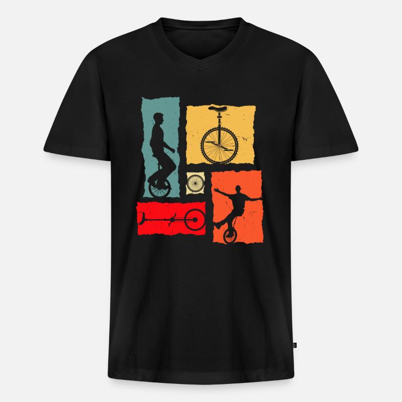 Einrad Retro - Männer Premium Bio T-Shirt mit V-Ausschnitt - Schwarz