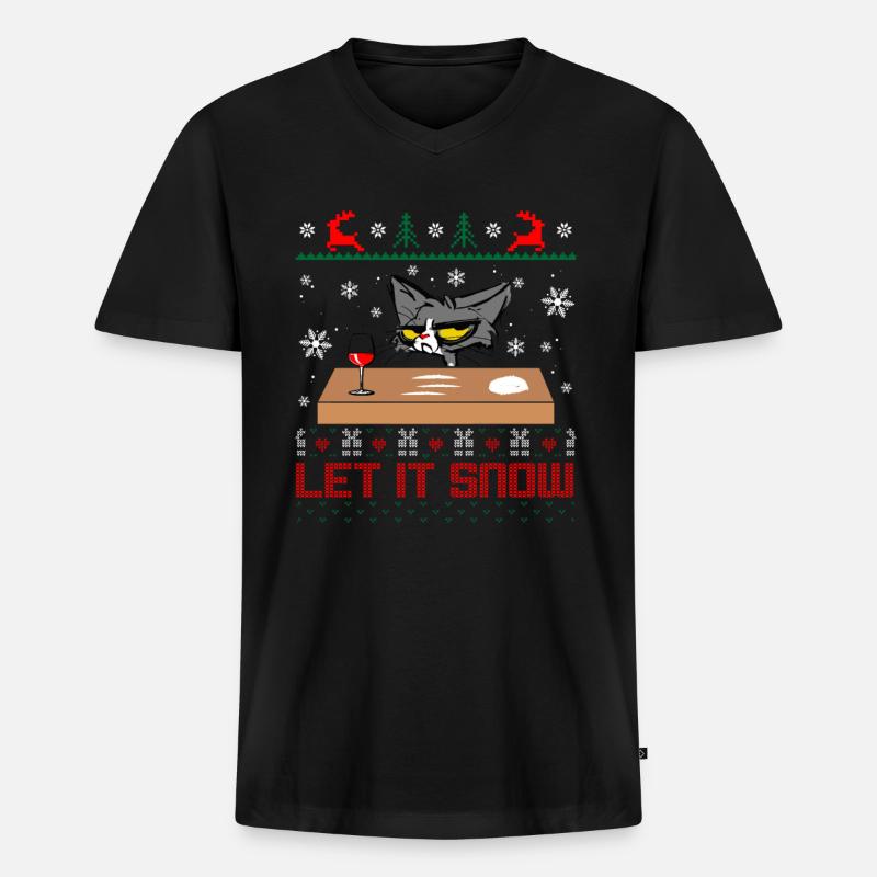 Let it snow Cat - Männer Premium Bio T-Shirt mit V-Ausschnitt - Schwarz