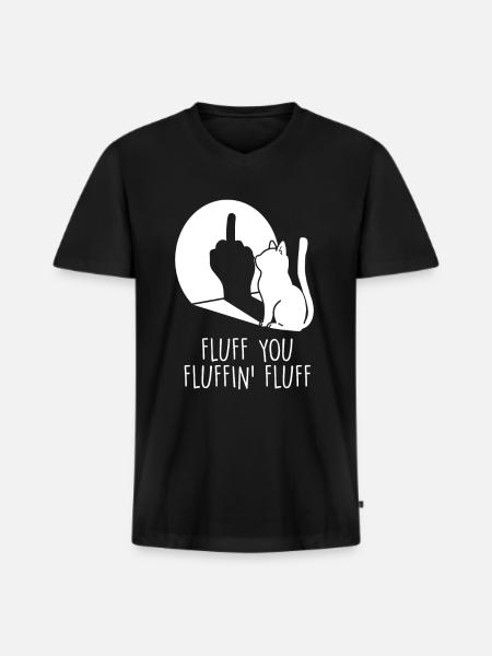 Fluff You Katze Mittelfinger - Männer Premium Bio T-Shirt mit V-Ausschnitt - Schwarz