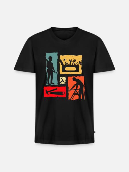 Charpentier Rétro - T-shirt encolure en V Premium bio Homme - noir