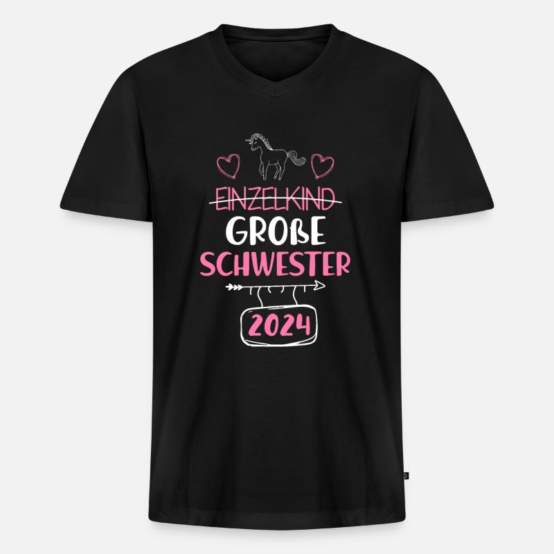 Große Schwester 2024 - Männer Premium Bio T-Shirt mit V-Ausschnitt - Schwarz