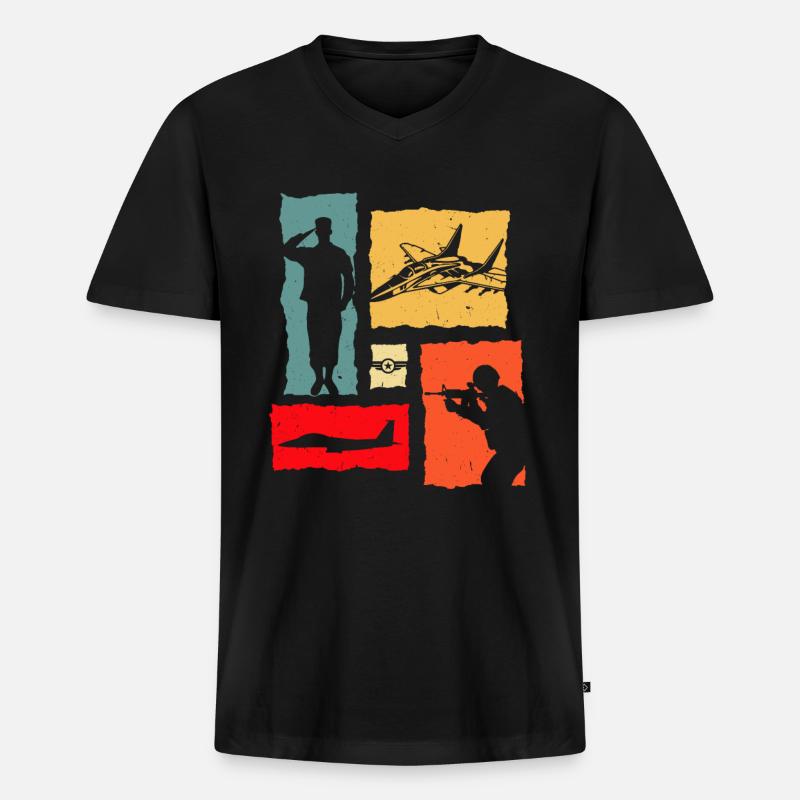 Soldier Retro Air Force - Männer Premium Bio T-Shirt mit V-Ausschnitt - Schwarz