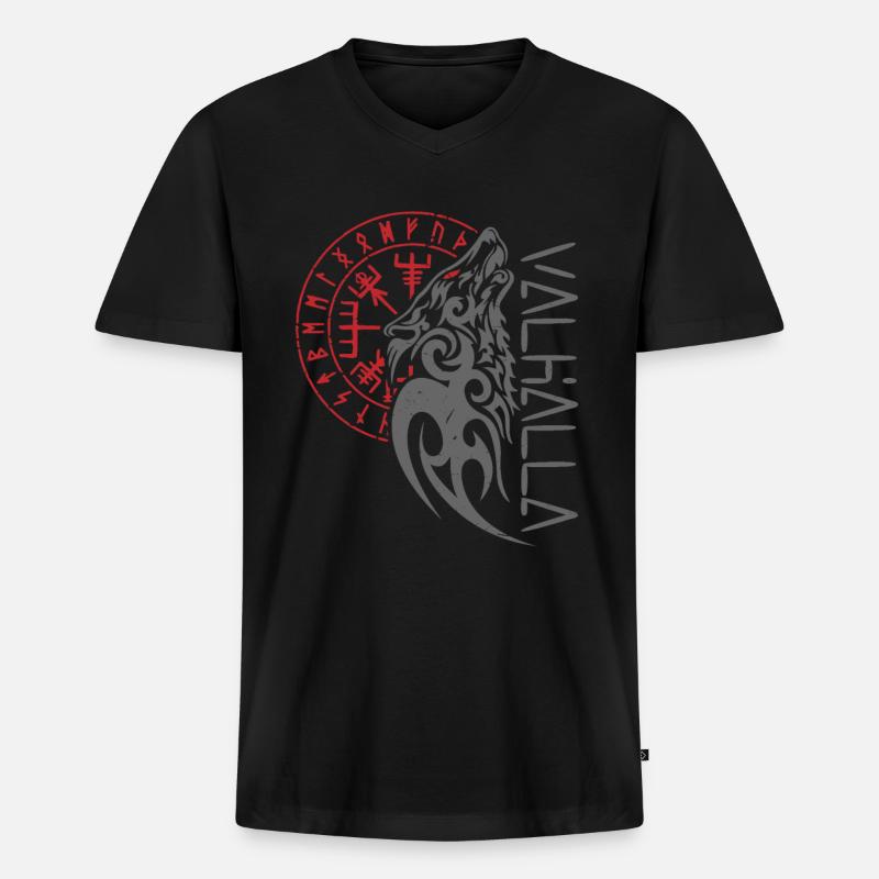 Walhalla Wolf Odin Kompass - Männer Premium Bio T-Shirt mit V-Ausschnitt - Schwarz