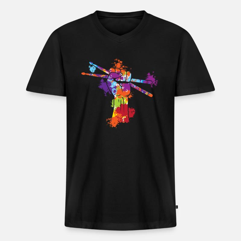 Drumsticks Splash Art - Männer Premium Bio T-Shirt mit V-Ausschnitt - Schwarz