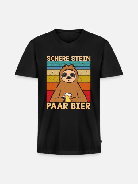  Bier Faultier - Männer Premium Bio T-Shirt mit V-Ausschnitt - Schwarz