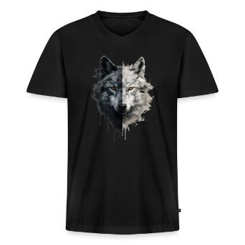 Wolf - Männer Premium Bio T-Shirt mit V-Ausschnitt - Schwarz - Vorne - Nico (187cm)