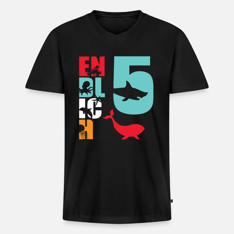 Endlich 5 Hai Fisch - Männer Premium Bio T-Shirt mit V-Ausschnitt - Schwarz