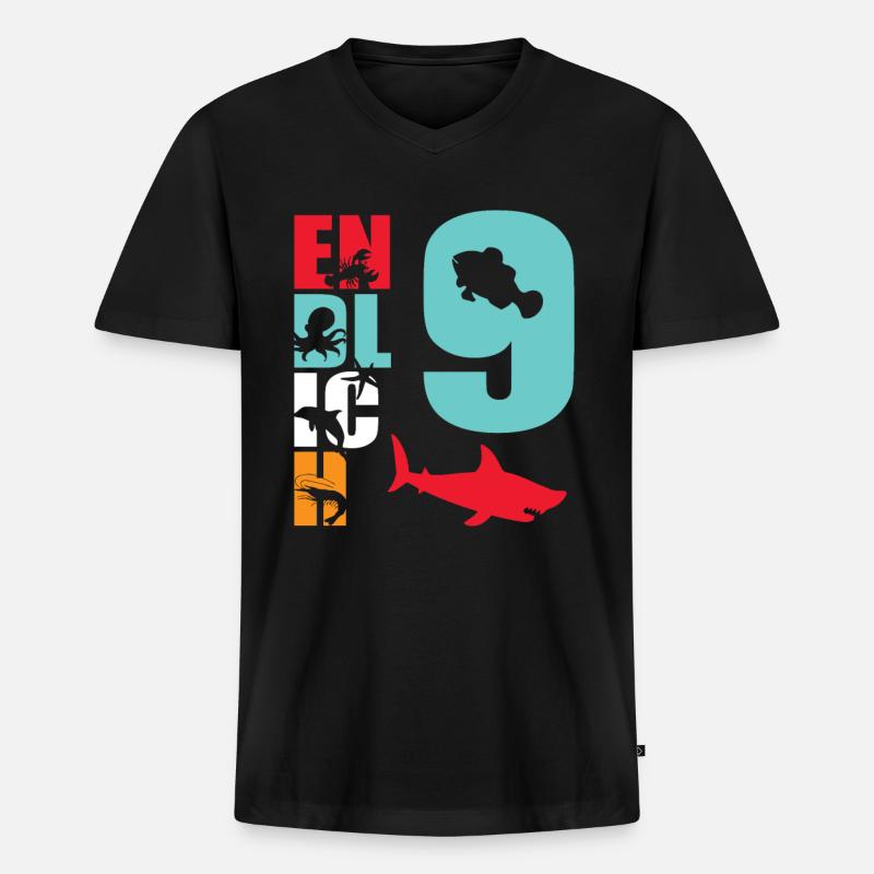 Endlich 9 Hai - Männer Premium Bio T-Shirt mit V-Ausschnitt - Schwarz